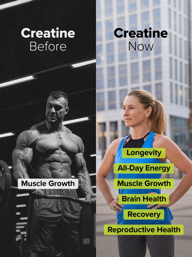 What Creatine can do now. Longevity, All-Day Energy, Muscle Growth, Brain Health, Recovery, Reproductive Health